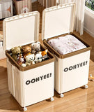White Large Foldable Storage Box with Lid and Wheels - Heavy Duty Collapsible Toy Organizer Bin V888-ELOSUNG36118