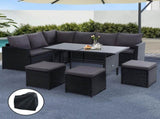 Gardeon Outdoor Dining Set Sofa Lounge Setting Chairs Table Ottoman Black Cover ODF-SDBOSS-3OTM-BK-COVER