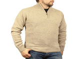 100% SHETLAND RAGG WOOL Half Zip Up Knit JUMPER Pullover Mens Sweater Knitted - Oat Marle - XXL V563-SW-HZ-OATMARLE03-XXL