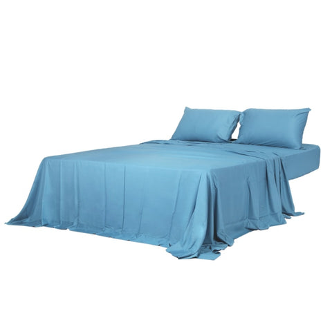 Dreamz 4pcs King Size 100% Bamboo Bed Sheet Set in Blue Colour BED1016-K-BL