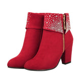 Women's Red Ankle Boots with Side Zipper, Stylish Autumn Winter Formal Footwear, 1 Pair Comfortable V1366-AZ2-W-19167