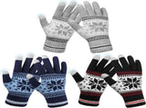 3 Pairs Touch Screen Gloves with Snow Flower Pattern, Warm Knit Winter Gloves Christmas Gifts V1189-LWWAL-20260325-00026