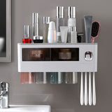 Wall Mounted Toothbrush Holder Multi Function Magnetic Absorption Bathroom Storage Rack with Drawer V1294-YM0716-3112220057116