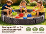 Kids Outdoor Sandpit Toys Sandbox 121cm Round Brown 3 Seats Cover Liner SAND-PE-CCL-BR