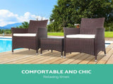 Gardeon 3PC Outdoor Bistro Set Patio Furniture Wicker Setting Chairs Table Cushion Brown ODF-BISTRO-RATTAN-BR