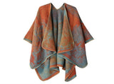 Light Faux Cashmere Layering Shawl, Unique Realistic Landscape Print, Orange Blue Mix V1221-XM-LB2129-ZS57