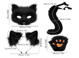 Black and white Halloween Furry Fox Costume Set - Plush Mask, Ears Headband, Tail, and Paws for V888-ELOSUNG34295
