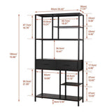 Metal Bookcase With Drawers, Dark Walnut & Black, 90x30x180cm, 6 Shelves V178-59361