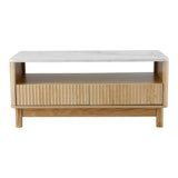Artiss Coffee Table Drawer Shelf Marble Effect Wood&White FUR-Z-COF-03-WHWD