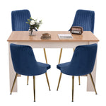 Natural Rectangular Dining Table with 4x Blue Velvet Chairs V264-DNT-409C-NTR-DNC-414V-BLU-4