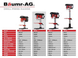 Baumr-AG DP15 600W 10" Pedestal Bench Drill Press, 12 Speeds, 16mm Chuck V219-DRLDPRBMRAD15