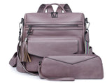 Purple Fashionable Women's Backpack Set - With Coin Purse and Tassels V888-ELOSUNG22651