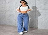 Black Gray Size XL Plus Size Straight Leg Jeans V1221-XM-LB6632-GM177