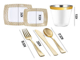 175pcs Food-Grade Wedding Event Banquet Disposable Tableware Dinnerware Gold-Edged Plastic Cutlery V985-SQUARECUTLERYSET