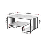 Artiss Coffee Table 100cm Faux Marble Finish Center Table 2-Tier Storage White&Black FUR-T-COF-02-WHGD