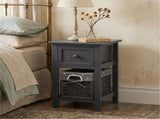 Grey Bedside Table with Wicker Basket V264-TAB-713C-LGR-1PC-1