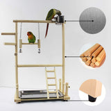 Double Layer Wooden Bird Stand Including Ladder Swing Bell Bird Athletic Toy Stand V1294-YM0717-10150596