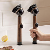 Pot Brush Wood Grain Handle Suction Cup Stand Liquid Dispensing Brush Non - Brown - Size 2PCS V1106-122-50368-BRN-2PCS