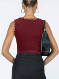 2-Pack Red French Vintage Lace Splice Camisole - Slim Fit Halter Top with Back Detail and V888-ELOSUNG39525