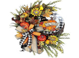 Autumn Sunflower Wreath for Front Door Fall Farmhouse Buffalo Lattice Pumpkin and Wreaths Home Door, V1192-AZ-W-20367