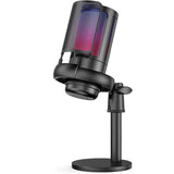 USB Condenser Gaming Microphone with RGB Lighting Adjustable Stand for Recording Streaming Black V1263-JX-7251-2