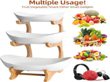 CARLA HOME 3-Tier Plastic Fruit Bowl Basket with Bamboo Stand for Kitchen Counter, Snack Tray, V178-36196
