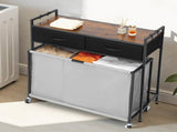 3 Section Laundry Sorter, Rolling Laundry Hamper with 2 Drawers, Hooks & Wheels, Rolling Basket V952-XYLEKJSMCTS1WJGUD001V0