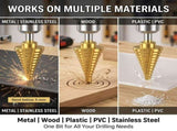 6-Pack Titanium Coated Step Drill Bits Wear-Resistant, Dual Flutes, Ideal for Metal, Wood & V1366-AZ2-W-15101