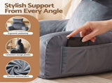 Giselle Bedding Reading Pillow with Detachable Neck Roll & Armrests Sit Up Pillow for Bed Back PILLOW-READ-VEL-GY