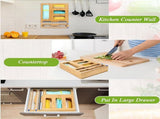 CARLA HOME 6-in-1 Bamboo Kitchen Drawer Organizer with Ziplock Bag Storage, Wrap Dispenser, Cutter V178-36368