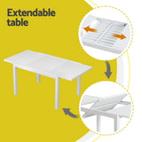 Gardeon Outdoor Dining Set 5 Piece Aluminum Extendable Table Setting White FF-DINING-5CLS-WH-ABC