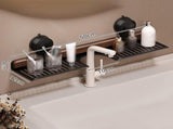 Bathroom Shelf with Suction Cups Wall Mounted No Drilling White Walnut Grain Storage Rack for V1237-ZY-917-042