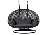 Gardeon Outdoor Swing Chair Hanging Rattan Patio Furniture Pod Stand Cushion 2 Seater HM-B-EGG-TAT-D-J-BKGR-AB