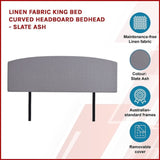 Linen Fabric King Bed Curved Headboard Bedhead - Slate Ash V63-839871