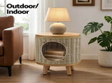 Gardeon Coffee Side Table Wicker Steel Desk Pet Bed Storage Outdoor Furniture FF-COFFEE-TB-WD-BE