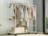 Heavy Duty Double Clothes Rail Rack Garment Hanging Display Stand 4 Wheel Armoir V767-ZJJ215-WT-G3
