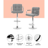 Artiss 2x Bar Stools Fabric Gas Lift w/Armrest Grey BA-K-1055A-FABRIC-GYX2