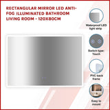 Rectangular Mirror LED Anti-Fog Illuminated Bathroom Living Room - 120x80cm V63-840621