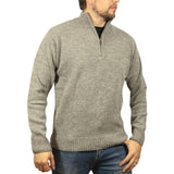 100% SHETLAND RAGG WOOL Half Zip Up Knit JUMPER Pullover Mens Sweater Knitted - Grey - M V563-SW-HZ-GRY21-M