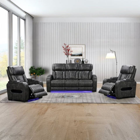 3-1-1 Seater Electric Air Leather Dark Grey Recliner Set V43-SET-EMP-3R-1R-1RGR