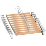 10 Pack Wooden Skirt Hangers with Adjustable Clips Non-Slip Trouser Hanger Natural Finish Lotus Wood V1370-AZ4-07809