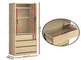 Artiss Wardrobe Clothes Closet Storage Organizer Pine FURNI-L-WR01-3D-WD-AB