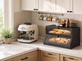 Artiss Bamboo Bread Box 2-Tier Kitchen Countertop Storage 40cm Black BBX-2T-WIN-BK