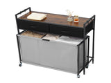 3 Section Laundry Sorter, Rolling Laundry Hamper with 2 Drawers, Hooks & Wheels, Rolling Basket V952-XYLEKJSMCTS1WJGUD001V0