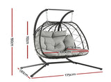 Gardeon Outdoor Swing Chair 2 Seater with Stand Cushion Rattan Patio Furniture HM-EGG-FOLD-D-GREY