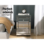 Artiss Bedside Table 3 Drawers Mirrored - PRESIA Silver MF-BT-7181-SR