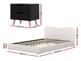 Artiss Double Bed Frame and Bedside Table Set Boucle Beige with Headboard Black Nightstand BFRAME-SET-DARA-SCAN-BS01
