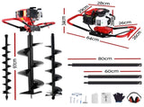 Giantz Post Hole Digger Petrol Motor Drill Extension Auger Bits Kits DI-ST-N-RDBK-KIT