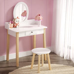 Keezi Kids Dressing Table Chair Set Wooden Leg Vanity Makeup Drawer Mirror FURNI-C-WOOD-KDT-WH