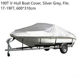 190T Polyester Taffeta V-Hull Boat Cover, Outdoor Anti-UV Waterproof Boat Hull Shield, Silver Grey, V1221-XM-LB3004-GM124
